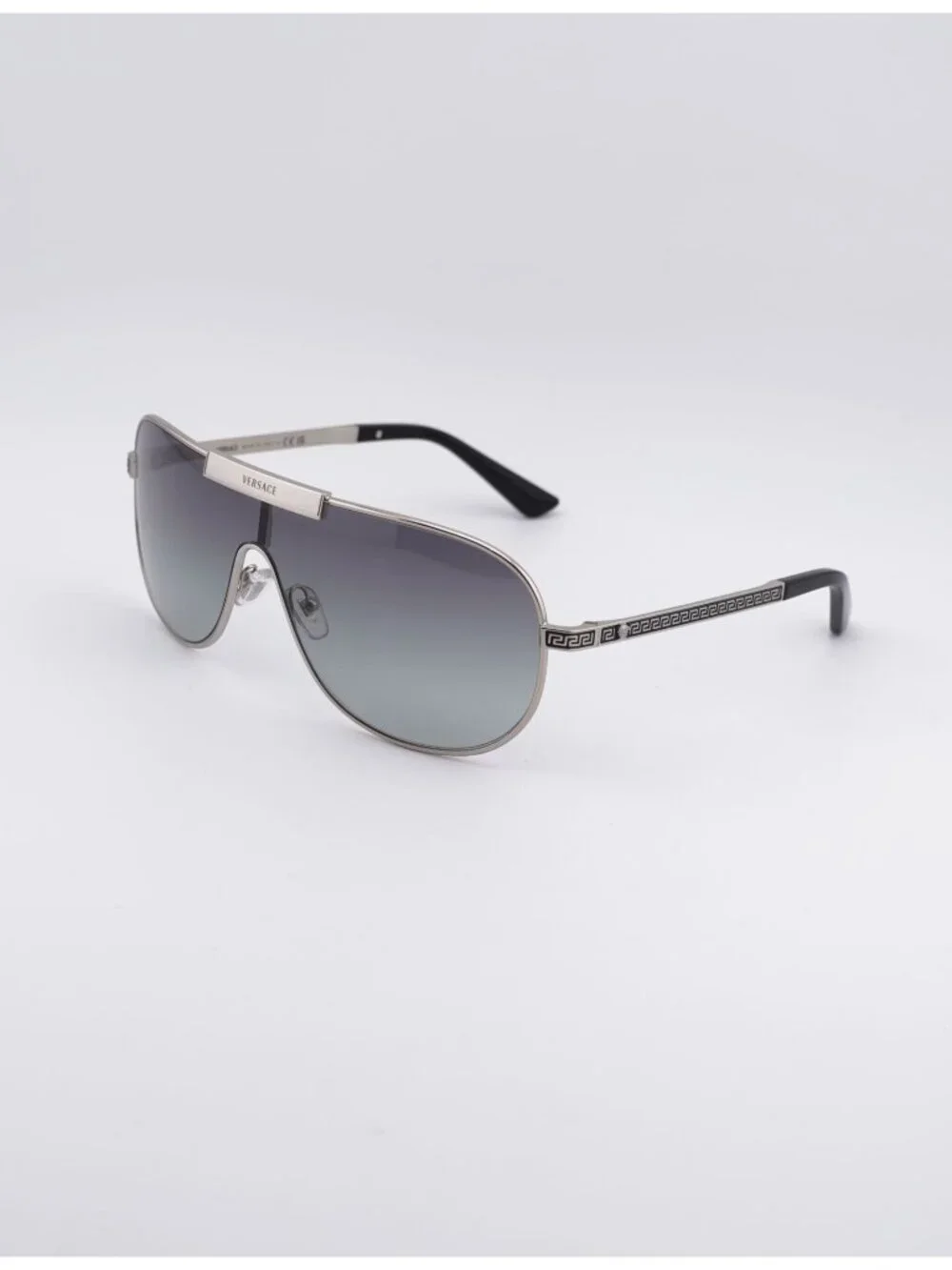 Versace VE2293 100011 Shield Sunglasses Silver Shield Frame, Grey Lenses